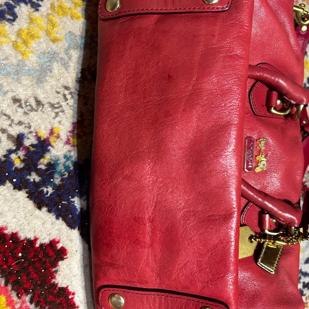 Coach leather satchel in cherry red